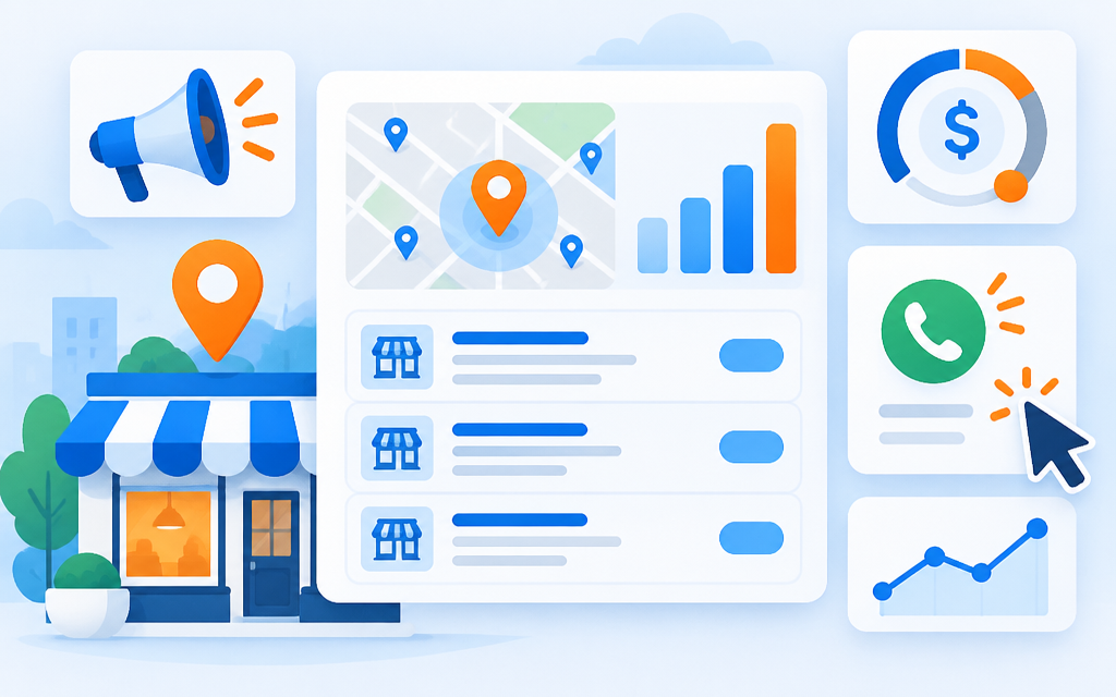 Ad campaign dashboard with targeting map
