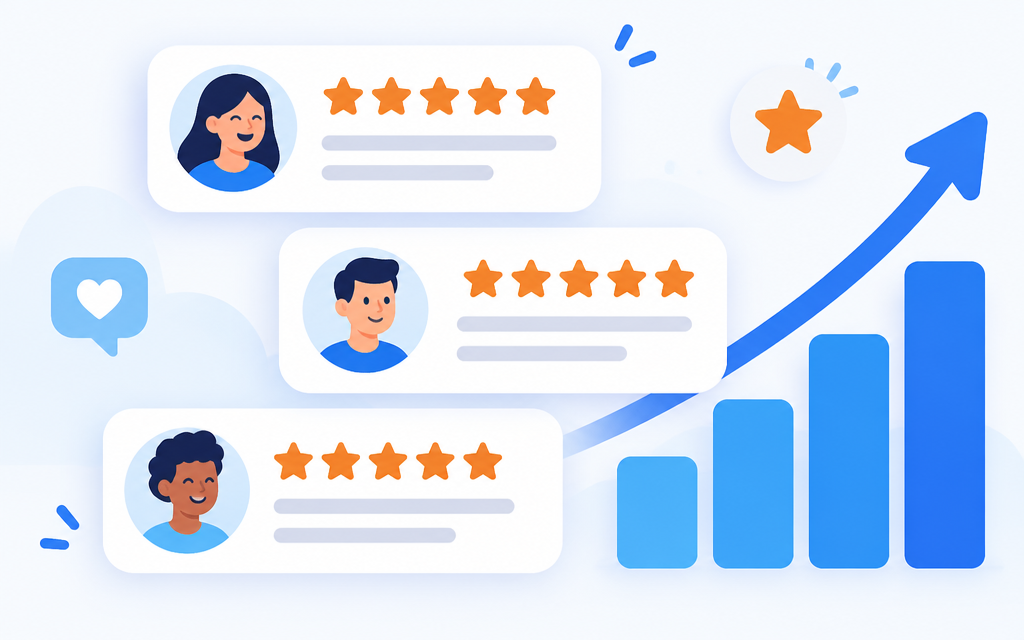 Five-star customer reviews on a phone